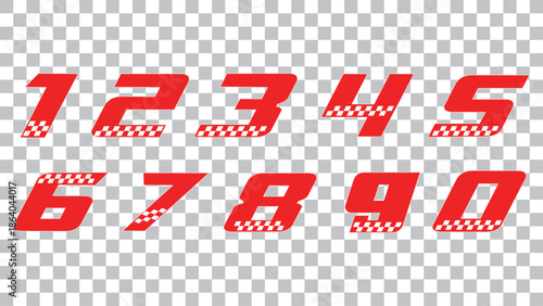 Red Slanted Racing Numbers with Checkered Flag Detail