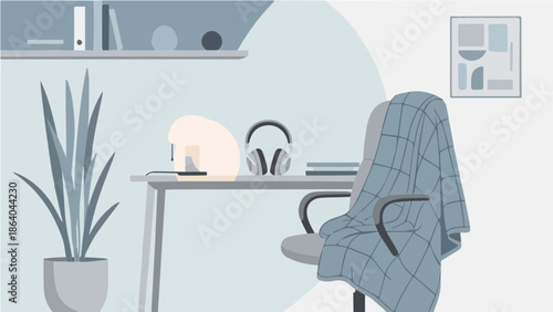 Neurodivergent friendly home office workspace with sensory tools, minimalist mental health inclusive design.