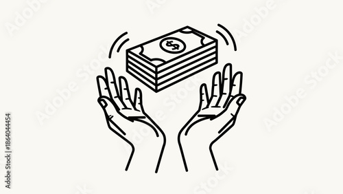 Hands Reaching For Falling Stack of Money.