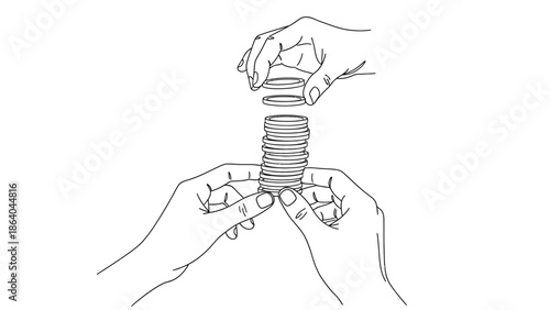 Hands carefully stacking coins demonstrating precision and financial management.