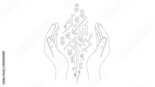 Hands Holding Financial Growth and Business Symbols.