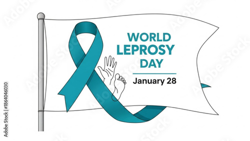 World Leprosy Day teal ribbon awareness symbol illustration of hands and feet January 28 concept for medical campaigns and support