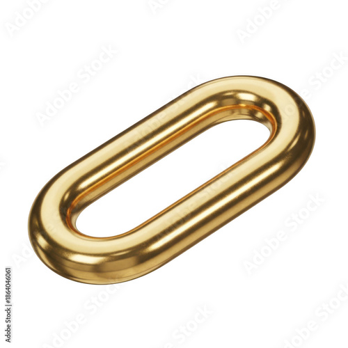 Shiny gold oval link isolated on transparent background