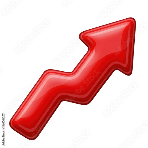 Glossy red upward trend arrow isolated on transparent background