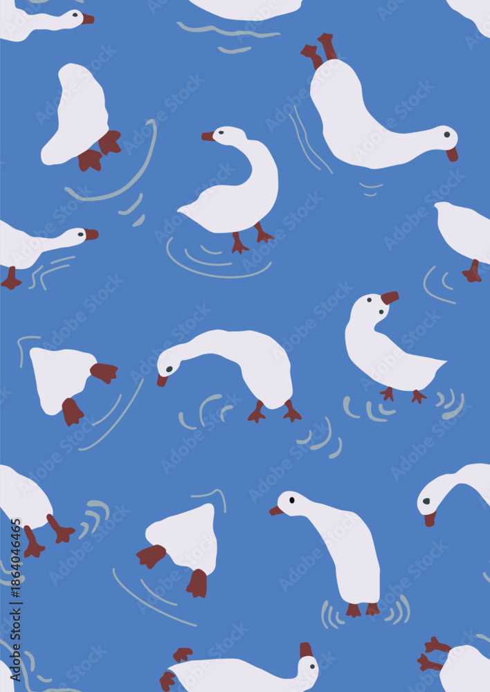 Naklejka premium white duck swimming talking diving sleeping on water, ocean blue background