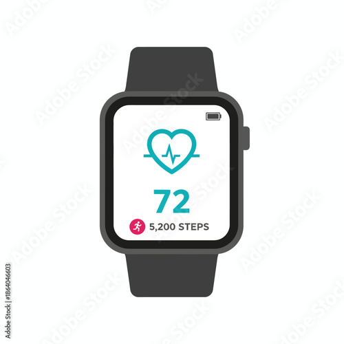 Fitness tracker watch face displaying heart rate and step count
