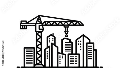 Construction crane building modern city skyline with high rise buildings