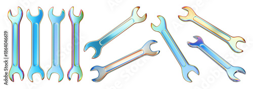 Isolated blue screwdriver tool set from multiple angles. 3D rendering.