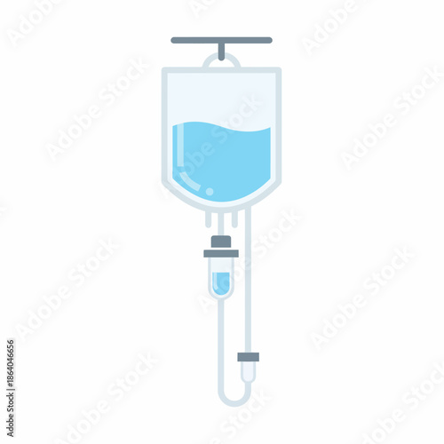 Flat illustration of an intravenous IV fluid bag suspended vertically