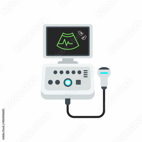 Flat illustration of an ultrasound machine with screen display