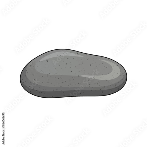 Flat oblong grey speckled river stone illustration on white