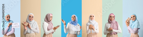 Set of young Muslim woman c...