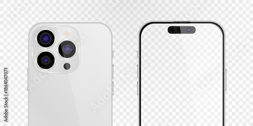 Vector realistic smartphone. Realistic gadget set png. Vector electronic device with blank empty white screen isolated on transparent background.