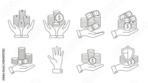Collection of Hand Drawn Icons Representing Financial Concepts and Security.