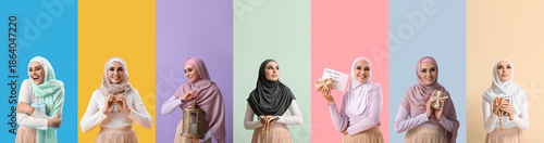 Set of young Muslim woman c...