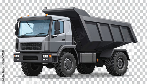 Heavy duty dump truck on construction site with grey background