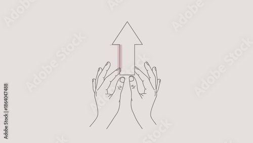 Hands holding an upward arrow symbolizing growth and progress.