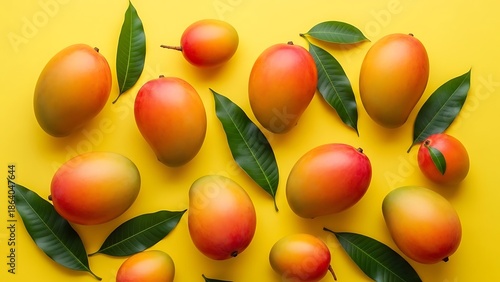 Vibrant mangoes on a yellow background