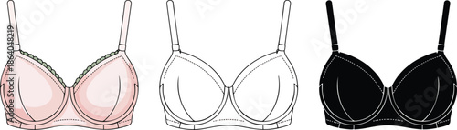 Bra silhouette & Outline and illustration set isolated on transparent background