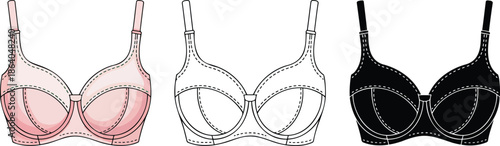 Bra silhouette & Outline and illustration set isolated on transparent background