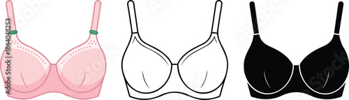 Bra silhouette & Outline and illustration set isolated on transparent background