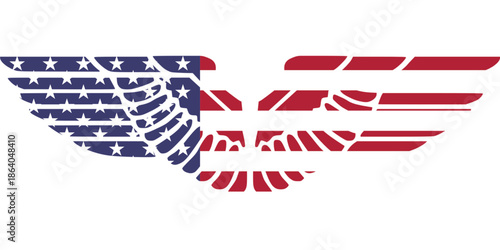 an american eagle wings symbol made of stars and stripes representing the united states flag ideal for patriotic themes and national pride in a modern vector illustration