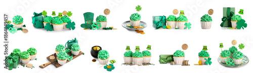 Set of tasty green cupcakes...