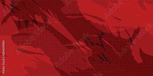 Abstract Rough Red Grunge Texture Design Background with Dots, Halftone Red Color Pattern, Grunge Texture Gradient.
