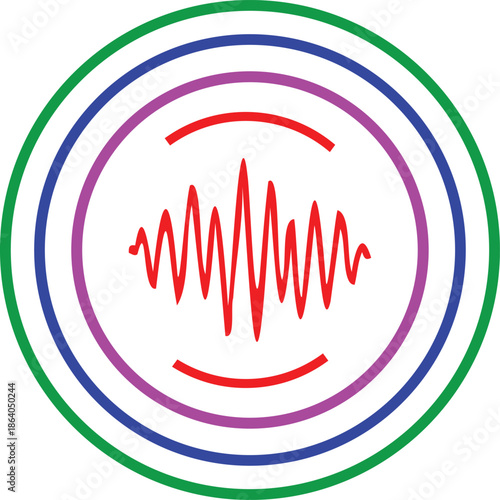 Circular sound wave audio signal icon.