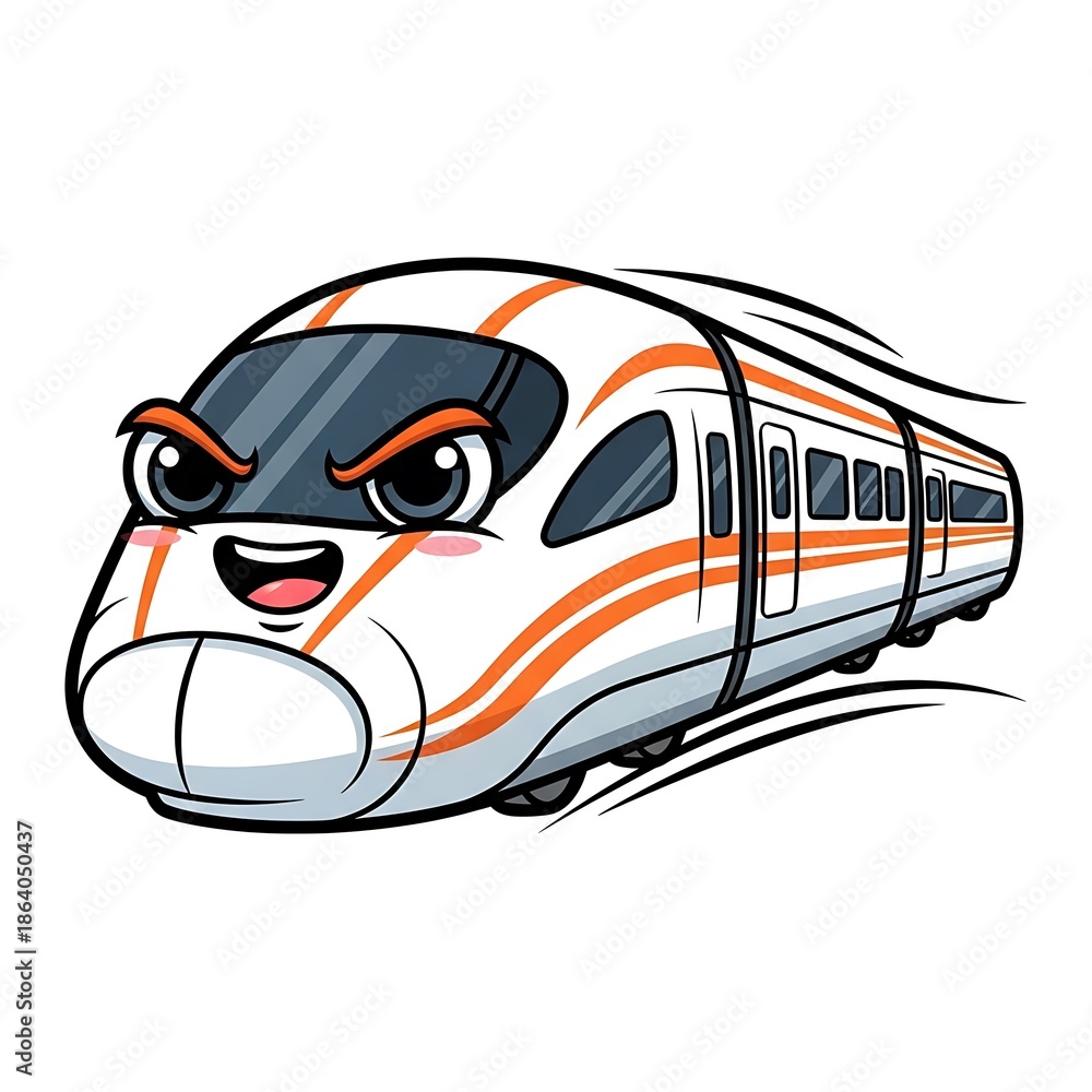 Fototapeta premium Cartoon train with smiling face.