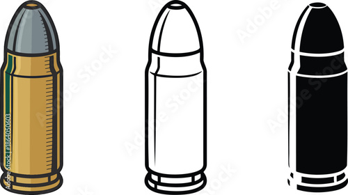 Bullet silhouette & Outline and illustration set isolated on transparent background