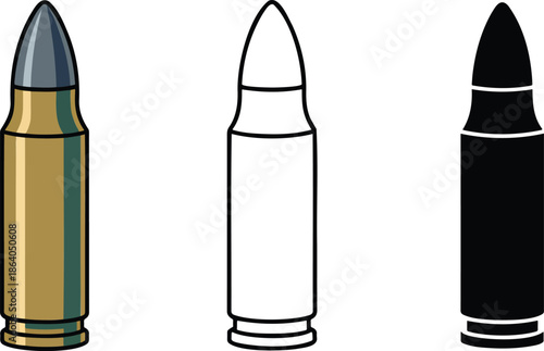 Bullet silhouette & Outline and illustration set isolated on transparent background