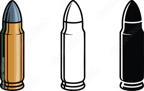 Bullet silhouette & Outline and illustration set isolated on transparent background