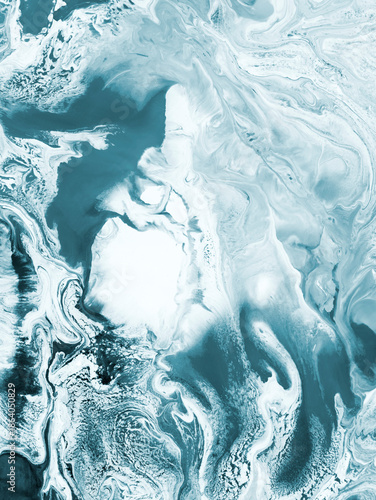 Winter landscape, abstract art painting, blue creative hand painted background, marble and brush  texture, acrylic.