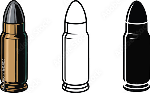 Bullet silhouette & Outline and illustration set isolated on transparent background