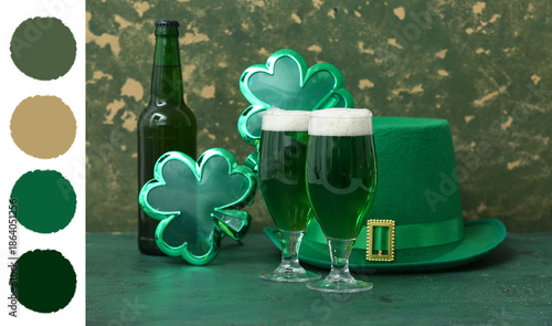 Glasses of green beer with ...