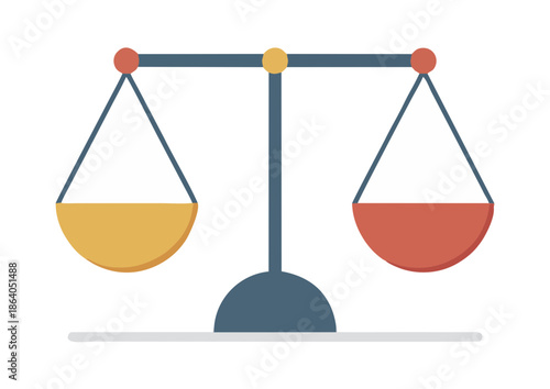 Conceptual illustration depicting a traditional balance scale with an uneven distribution, symbolizing legal justice, equality, or the process of making important decisions and comparisons