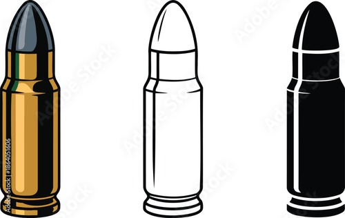 Bullet silhouette & Outline and illustration set isolated on transparent background