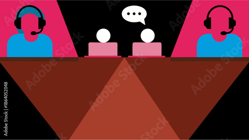 Customer Support Helpdesk Vector Illustration with Headset and Chat Icons for Modern Service Concepts and Online Assistance in a Flat Minimal Design