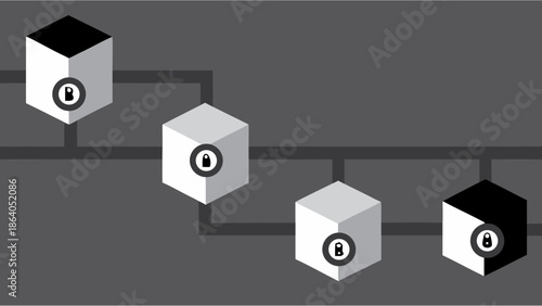 Blockchain Technology Concept Vector Illustration with Connected Blocks and Digital Network for Modern Fintech and Crypto Infrastructure Design