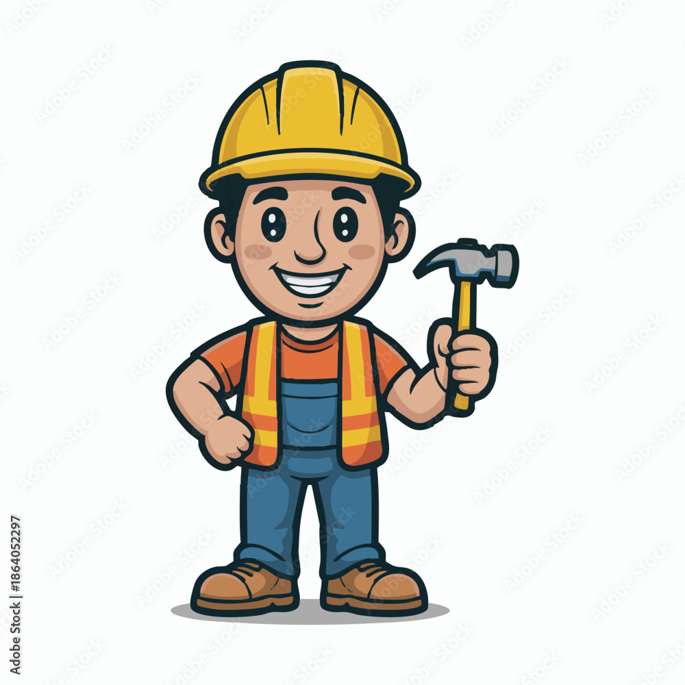 Fototapeta premium Construction Worker Cartoon Illustration