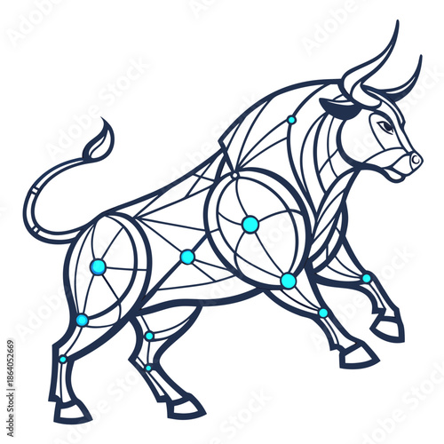 Futuristic bull composed of metal wires and light 1