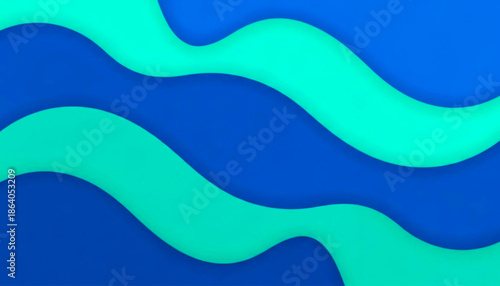 Wavy blue and green abstract shapes viewed from directly above in a graphic illustration