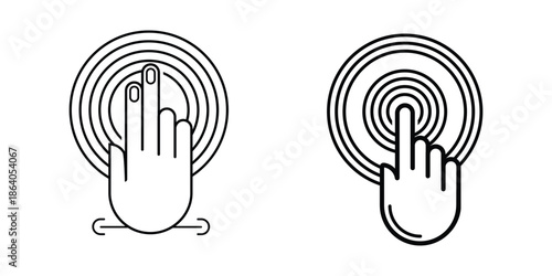 Line art illustration of a hand touching a circular surface vector design.