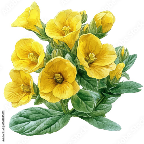 Calceolaria Flower, delicate painting watercolor vector with vivid brush accents, isolated on a white background.