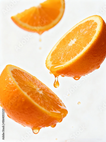 Studio Shot of Flying Orange Slices
