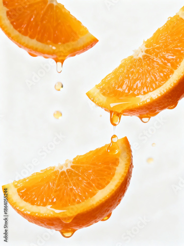 Fresh Orange Segments Suspended in Air