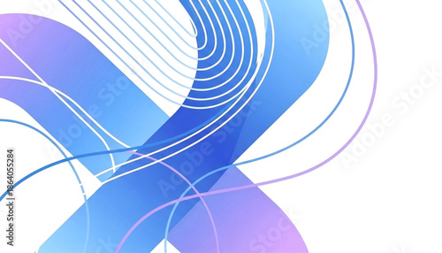 Abstract blue and purple swirling lines on a white background viewed from a straightforward perspective