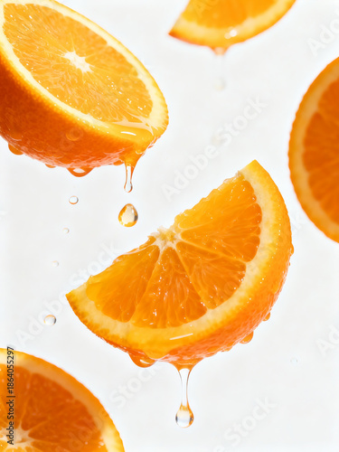 Realistic Orange Slice Levitation on White