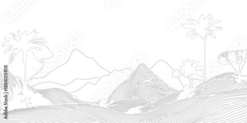 winter landscape with mountains or silhouette vector sketch art hand drawn landscape view